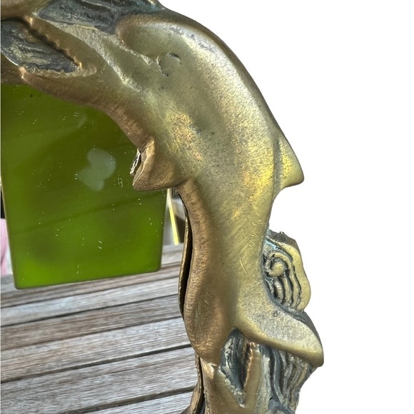 Vintage Dolphin Round Accent Wall Mirror Boho Vibes Brass Tone Heavy Taiwan 8x8 - Picture 4 of 7